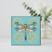 Blauwe en Gouden Dragonfly met Rand Kaart (Staand voorkant)