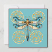 Blauwe en Gouden Dragonfly met Rand Kaart (Voorkant)