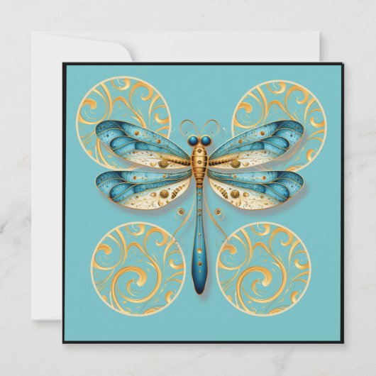 Blauwe en Gouden Dragonfly met Rand Kaart (Voorkant)