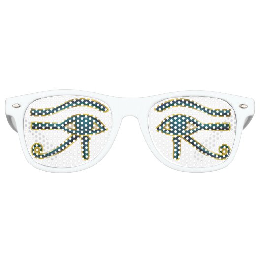 Blauwe en gouden Egyptische ogen Retro Zonnebril (Voorkant)