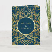 Blauwe en gouden etnische Mandala Indiaas huwelijk (Voorkant)