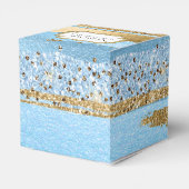 Blauwe en gouden Faux Paint en Glitter Favor Box Bedankdoosjes (Achterkant)