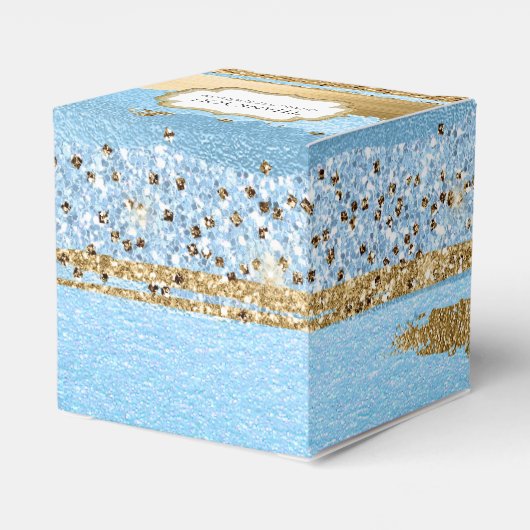 Blauwe en gouden Faux Paint en Glitter Favor Box Bedankdoosjes (Achterkant)