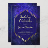 Blauwe en gouden feestdag kaart (Voorkant / Achterkant)