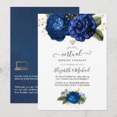 Blauwe en gouden Floral online virtuele bruiloft Kaart (Voorkant / Achterkant)