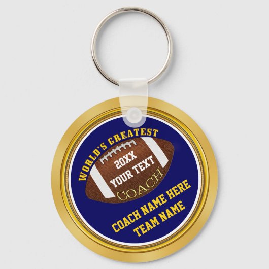 Blauwe en gouden Football Coach-cadeaus met JOUW T Sleutelhanger (Voorkant)