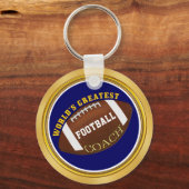 Blauwe en gouden Football Coach-cadeaus met JOUW T Sleutelhanger (Achterkant)