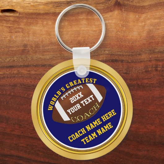 Blauwe en gouden Football Coach-cadeaus met JOUW T Sleutelhanger (Voorkant)