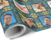 Blauwe en gouden fotovakantie cadeaupapier (Rol Hoek)