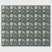 Blauwe en gouden fotovakantie cadeaupapier (Vlak)