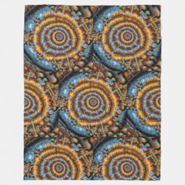 blauwe en gouden fractale draaikolk fleece deken