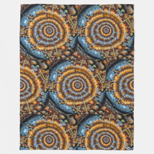 blauwe en gouden fractale draaikolk fleece deken (Voorkant)