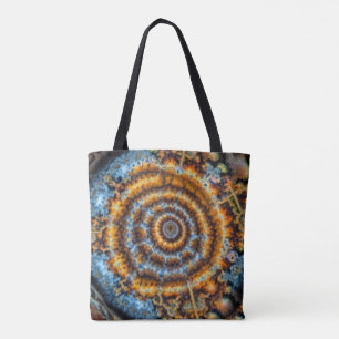blauwe en gouden fractale draaikolk tote bag