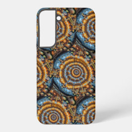 blauwe en gouden fractale werveling samsung galaxy hoesje