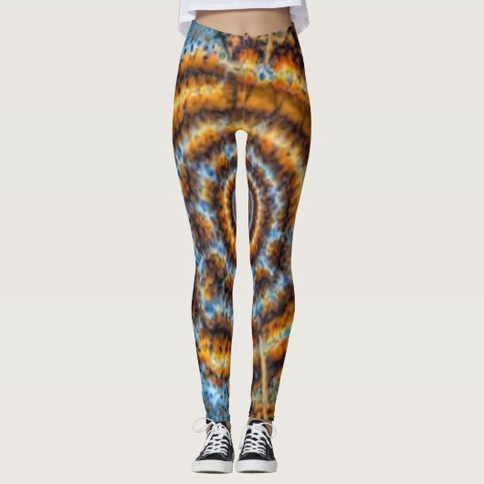 Blauwe en gouden fractale wervelkolom leggings (Voorkant)