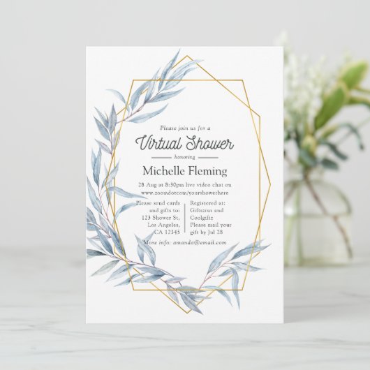 Blauwe en gouden geometrische Eucalyptus virtuele  Kaart (Staand voorkant)