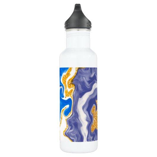 Blauwe en gouden gepersonaliseerde marmerbare fluï waterfles  (Rechts)