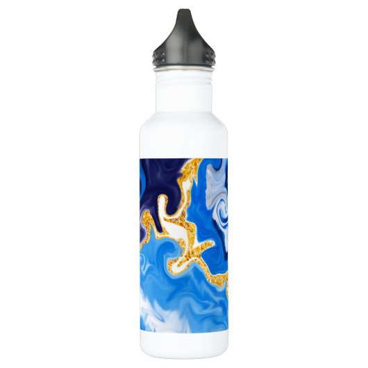 Blauwe en gouden gepersonaliseerde marmerbare fluï waterfles  (Links)