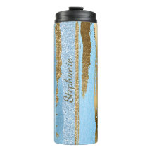 Blauwe en gouden Glitter Stripes Thermische Tumble