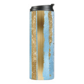 Blauwe en gouden Glitter Stripes Thermische Tumble Thermosbeker (Gedraaid links)