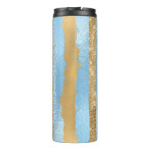 Blauwe en gouden Glitter Stripes Thermische Tumble Thermosbeker (Achterkant)