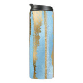 Blauwe en gouden Glitter Stripes Thermische Tumble Thermosbeker (Geroteerd rechts)