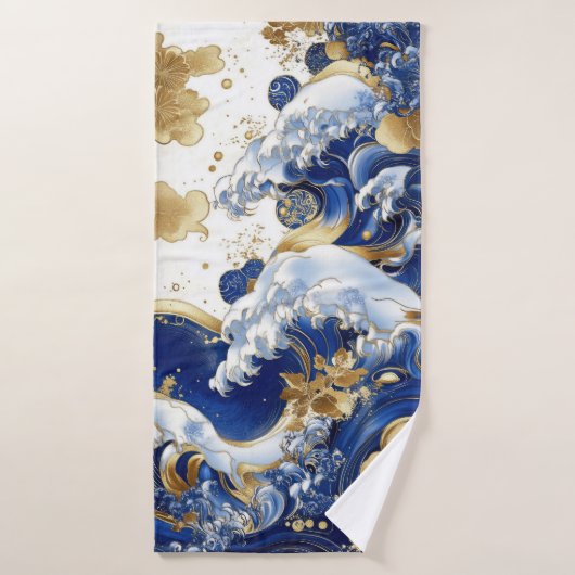 Blauwe en gouden Golf Kunstwerk Handdoek (Badhanddoek)