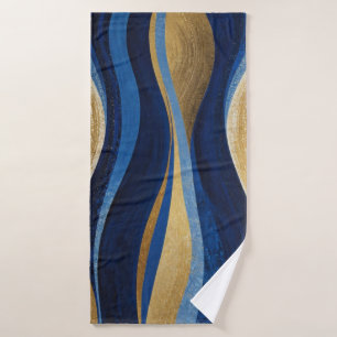 Blauwe en gouden golven badhanddoek