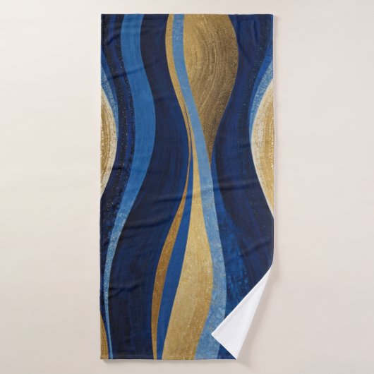Blauwe en gouden golven badhanddoek (Badhanddoek)