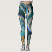 Blauwe en gouden golven leggings (Voorkant)