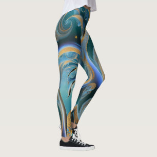 Blauwe en gouden golven leggings