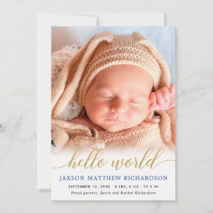 Blauwe en gouden hallo koninklijke babyjongen