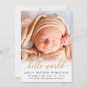 Blauwe en gouden hallo koninklijke babyjongen (Voorkant)