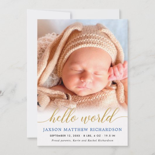 Blauwe en gouden hallo koninklijke babyjongen (Voorkant)