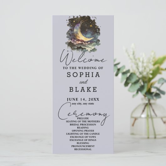 Blauwe en Gouden Halve Maan Sterren Wolken Bruilof (Staand voorkant)