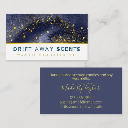 Blauwe en gouden handgemaakte bath Bomb Soak Soep Visitekaartje (Voorkant / Achterkant)