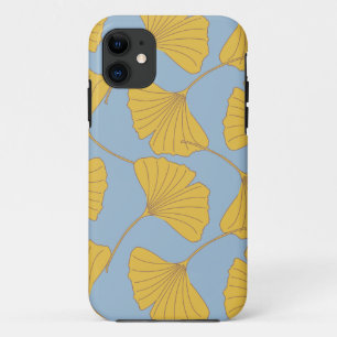 Blauwe en gouden Herfst Ginkgo Ginko Biloba Leaves Case-Mate iPhone Case