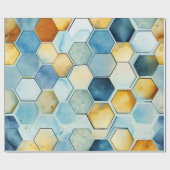 Blauwe en gouden honingraat cadeaupapier (Vlak)