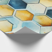 Blauwe en gouden honingraat cadeaupapier (Hoek)