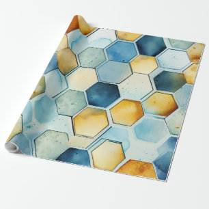 Blauwe en gouden honingraat cadeaupapier