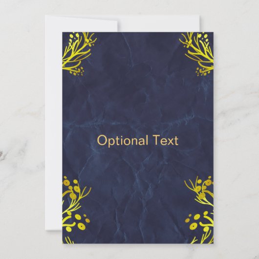  Blauwe en Gouden Huwelijksuitnodiging Kaart (Achterkant)