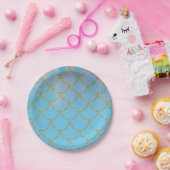 Blauwe en gouden ijzige Shimmer Mermaid Party Papieren Bordje (Feest)