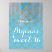 Blauwe en gouden ijzige Shimmer Mermaid Party Poster (Voorkant)