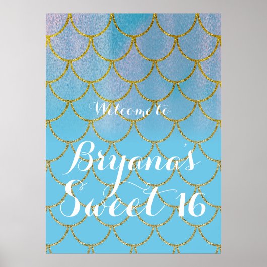 Blauwe en gouden ijzige Shimmer Mermaid Party Poster (Voorkant)