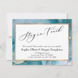 Blauwe en Gouden Inkt Elegante Nieuwe Adresaankond Notitiekaartje