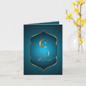Blauwe en Gouden Islamitische Eid Mubarak Groet Kaart (Gele Bloem)