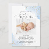 Blauwe en Gouden Jongen Doop Toewijding Kaart (Voorkant)