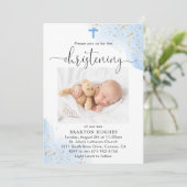 Blauwe en Gouden Jongen Doopsel Kaart (Staand voorkant)