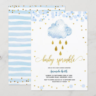 Blauwe en gouden jongen Raincluide Baby Sprinkle Kaart