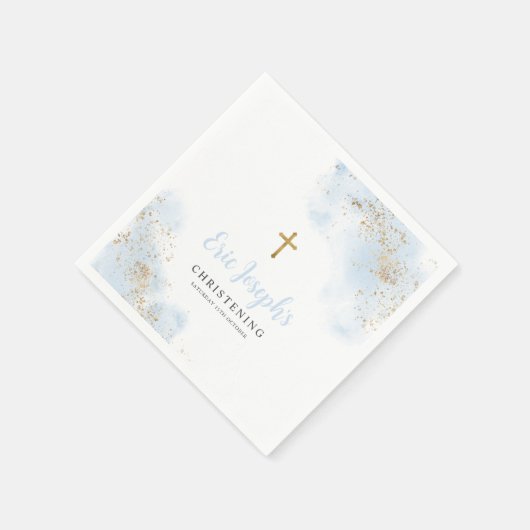 Blauwe en Gouden Jongens Doopdoop Servetten (Hoek)